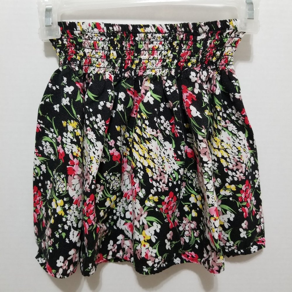 Luna Tix skirt Medium floral print smocked elastic pull on waist mini stretch